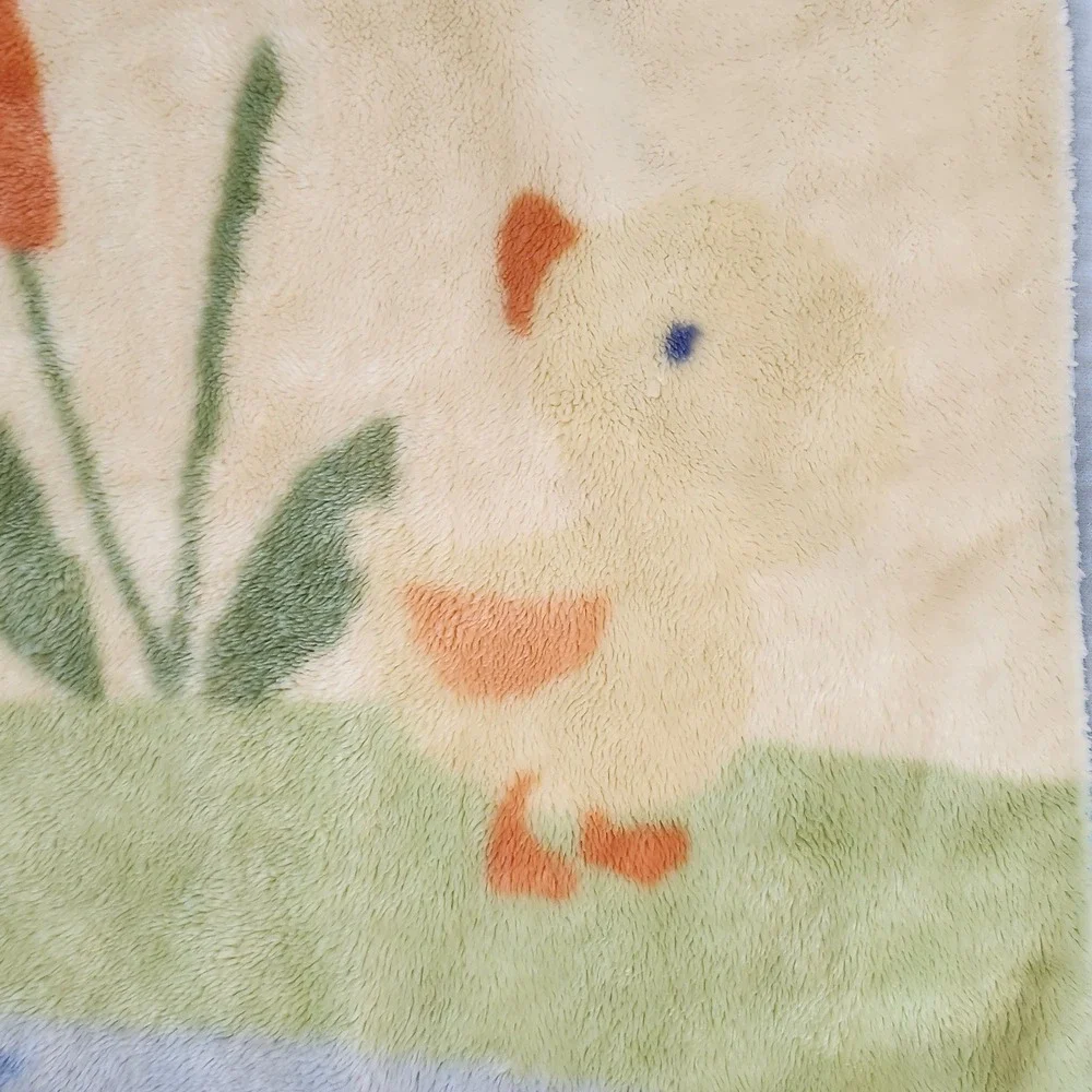 Vintage Carter's Baby Blanket Frog Pond Duck Bird Blue Green Plush‎ Blanket